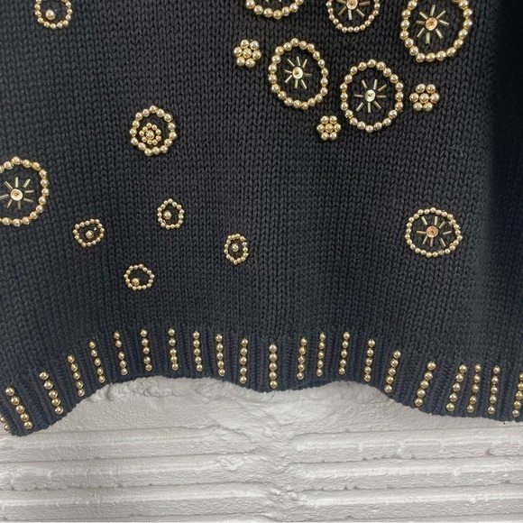 Marmie West Vintage 80s/90s Black Chunky Knit Gold Beaded Eclectic Artsy Glam S - Picture 6 of 13